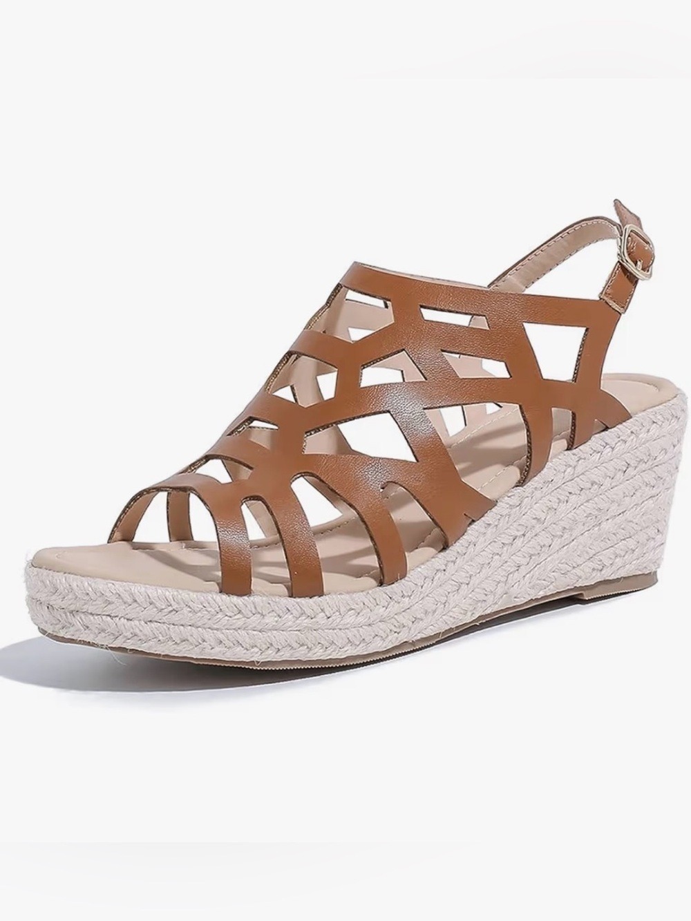 Brown Espadrille Wedge Sandal Heel Cross-Tied Slingback